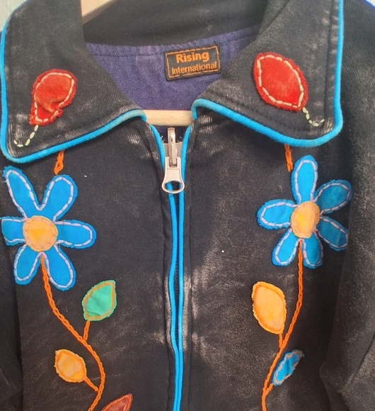 Embroidered Dark Grey Jacket With Embroideredl Floral Design - Picture 2 of 11